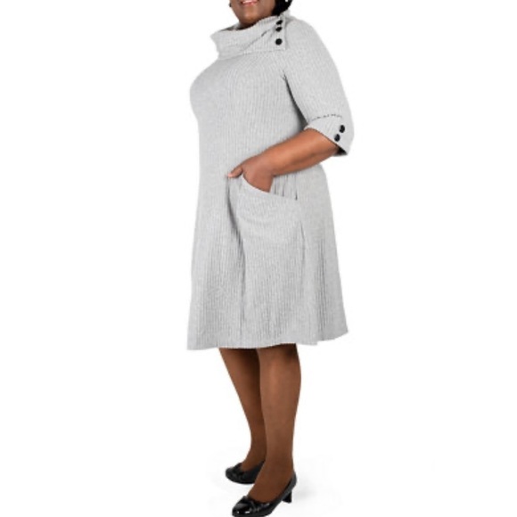 Signature by Robbie Bee Light Gray Cowl Neck Midi Dress - Picture 3 of 16